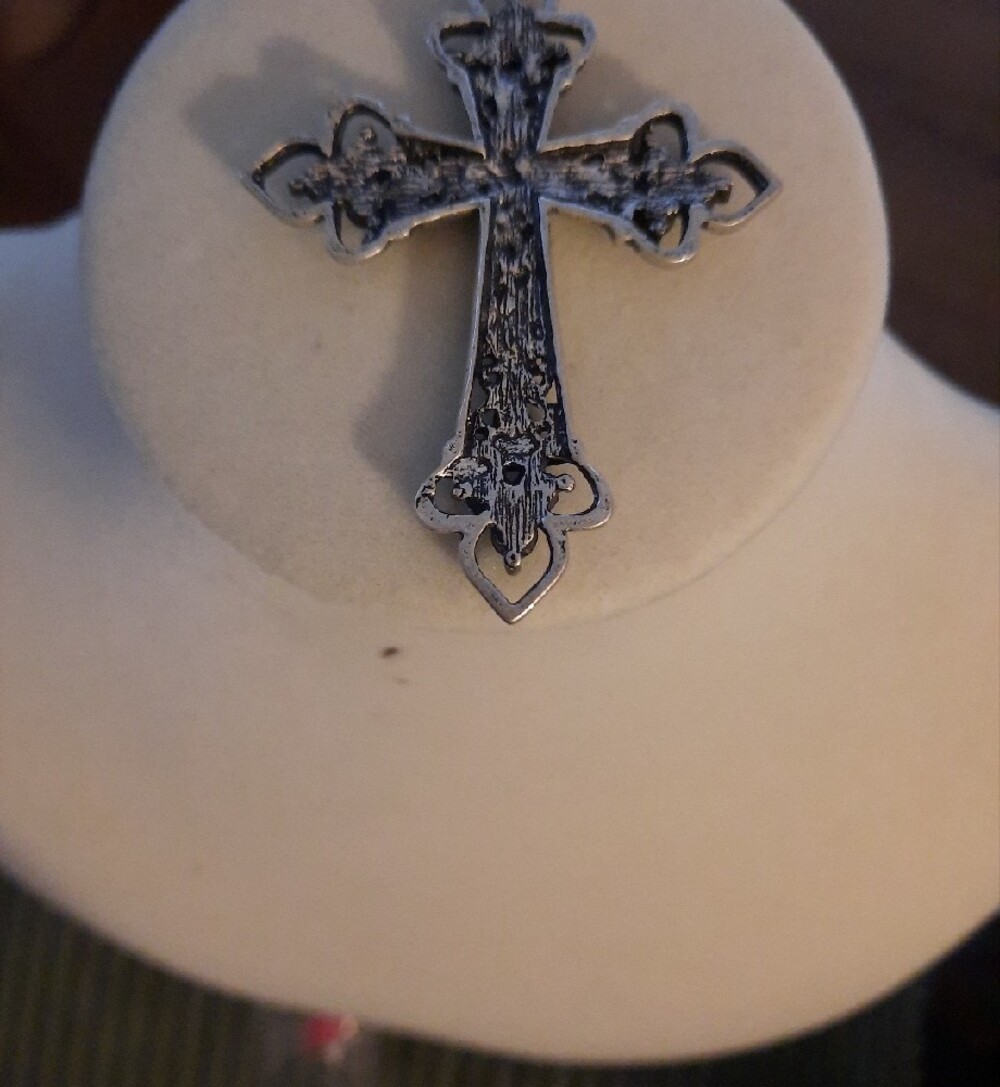 Silver Cross Pendant with Aqua  Crystals - Women Jewelry - Picture 2 of 2